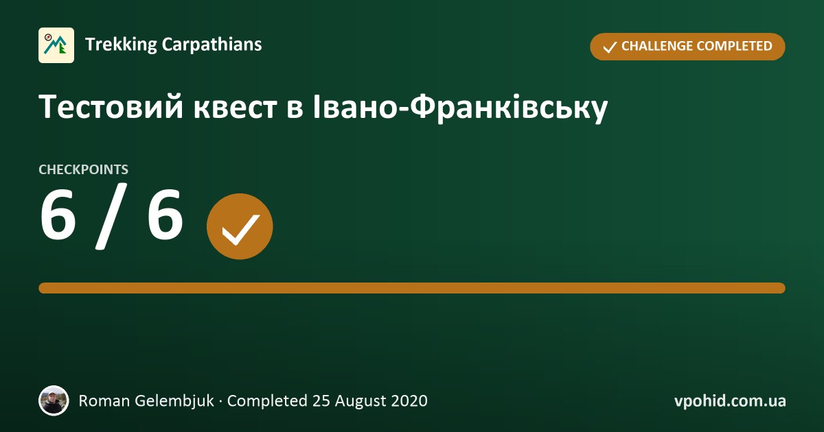 Roman Gelembjuk on the challenge "Тестовий квест в Івано-Франківську"