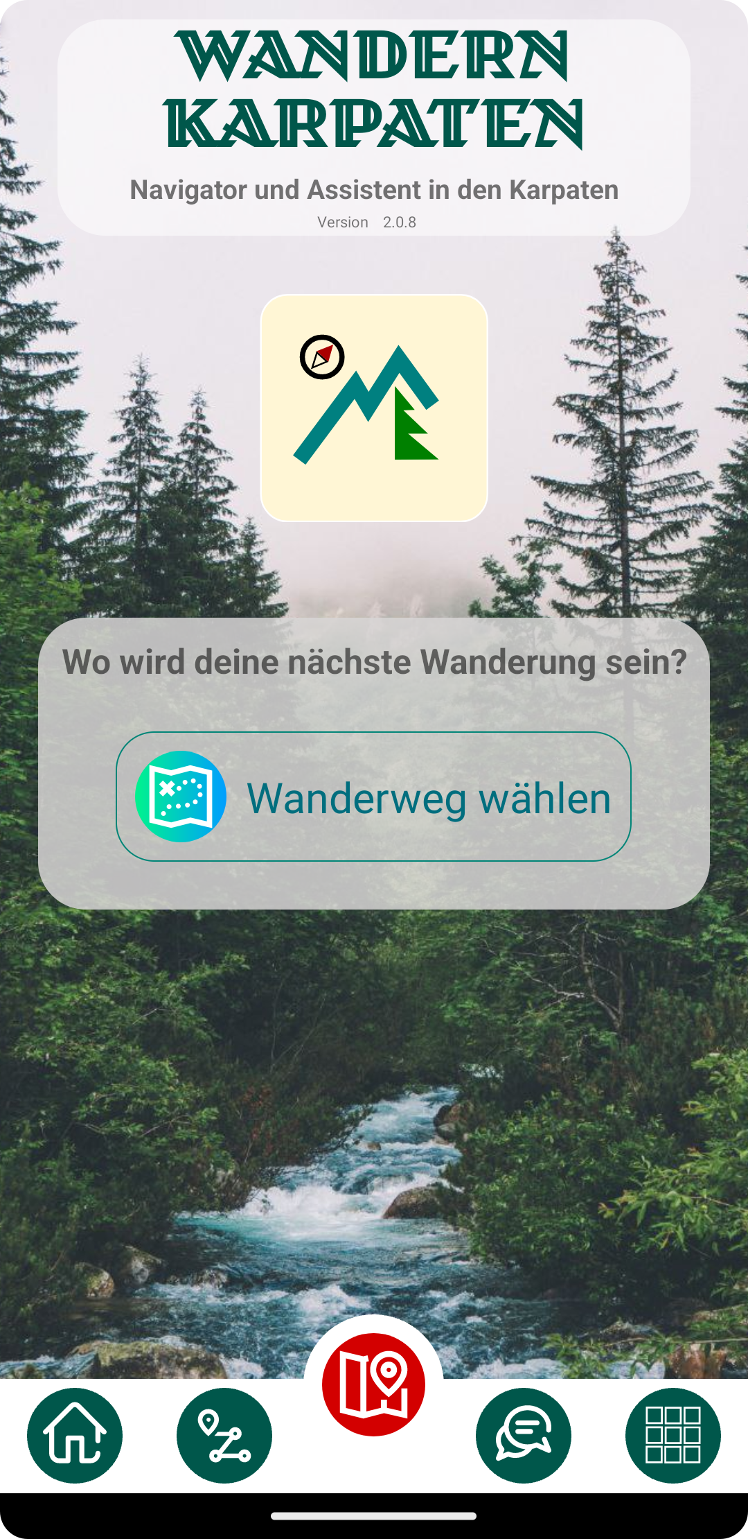 Startbildschirm der App Wandern Karpaten