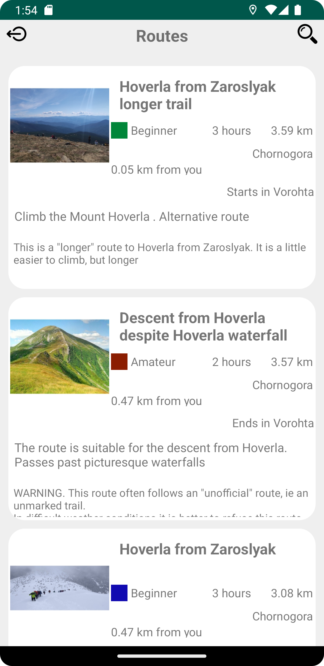 Catalogue of hiking routes